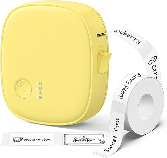 Mini Label Maker Machine with Tape AH-P05, Portable Bluetooth Mini Label Printer, Wireless Thermal Label Maker, Waterproof & Rechargeable, Built-in Cutter, for Home, Office, Kitchen – Yellow