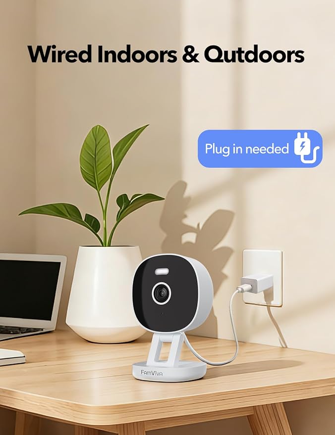 2K Wired Security Camera, Indoor/Outdoor for Home, Pet, Baby, Nanny, IP65 Waterproof Color Night Vision, White Light & Siren, Recording, Motion Detection, Works with Alexa, Plug in, White-2P