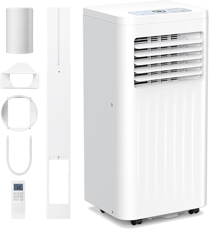 Electactic 8000 BTUs Quiet Portable Ac Unit for Room up 350 Sq.Ft, Portable Air Conditioners with Cooling, Fan, Sleep Mode, Dehumidifier, 24H Timer, Remote Control, Drain Hose