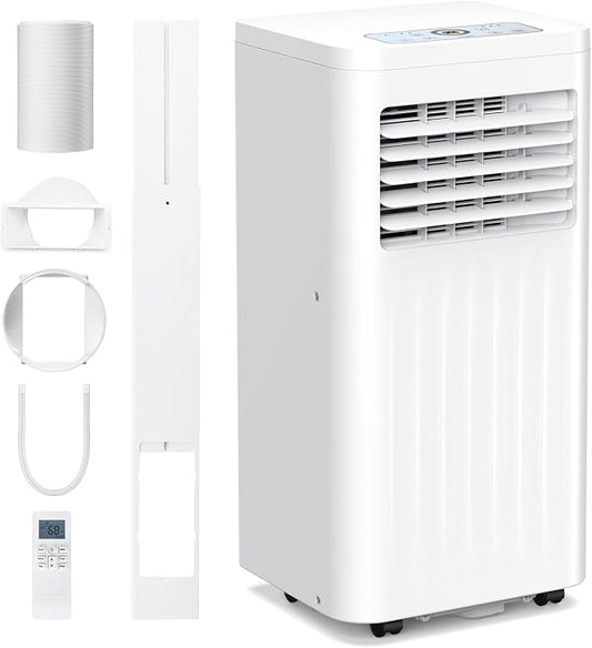 Electactic 8000 BTUs Quiet Portable Ac Unit for Room up 350 Sq.Ft, Portable Air Conditioners with Cooling, Fan, Sleep Mode, Dehumidifier, 24H Timer, Remote Control, Drain Hose