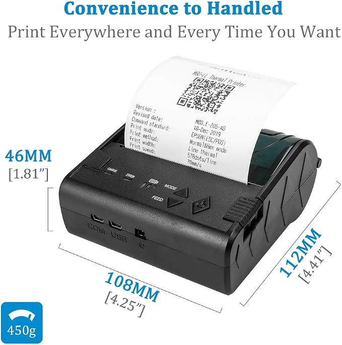 NETUM Wireless Bluetooth Thermal Receipt Printer, Portable Personal Bill Printer 80mm Mini USB POS Printer for Restaurant Sales Retail Compatible with Android