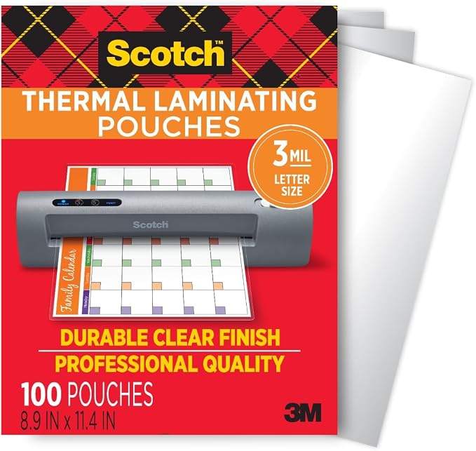 Scotch Thermal Laminating Pouches, for Use with Thermal Laminators, 8.9 x 11.4 Inches, Letter Size Sheets, 100-Count (Pack of 6)