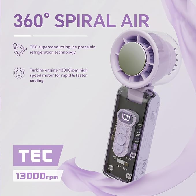 Portable Handheld Fan with Ice Cooler, USB Rechargeable Small Turbo Fan with Cold Air, Foldable Personal Hand Held Fans with Flashlight for Travel/Camping/Outdoor, High Speed Cooling Items