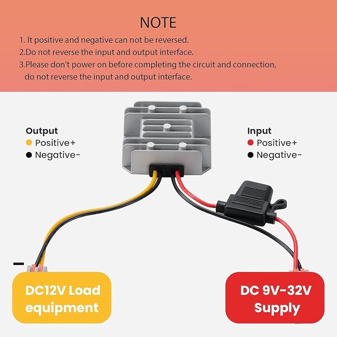 9-32V to 12V 5A 60W Waterproof DC-DC Buck Converter with Fuse | Step Down Power Transformer for Automotive, LED Lights, Construction Sites, Tools