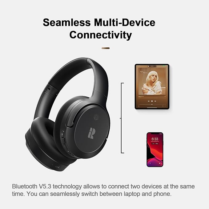 Calmbee Bluetooth Headphones, Hybrid Active Noise Cancelling Wireless Headphones Over Ear with Microphone, Up to 140H Playtime, Transparency Mode, Deep Bass, Clear Calls, Comfort fit for Travel, Home | Bluetooth 5.3, Microphone, Up to 140H Playtime, AN...