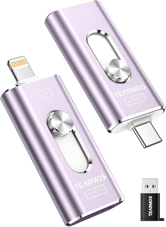 256GB Photo Stick for iPhone Flash Drive, Memory Stick Phone Storage for Photos and Videos Files Backup, Compatible with iPhone iPad Android PC, Plug & Play, No App Required (Light Purple)