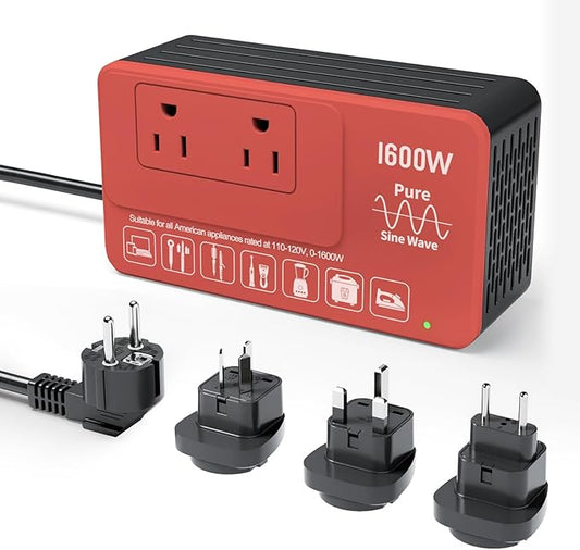 220V to 110V Converter US to Europe, Voltage Converter for European Travel, 1600W - Plug & Play, Power Any U.S. Appliances Overseas, Step Down Transformer Universal Adapter for International Travel