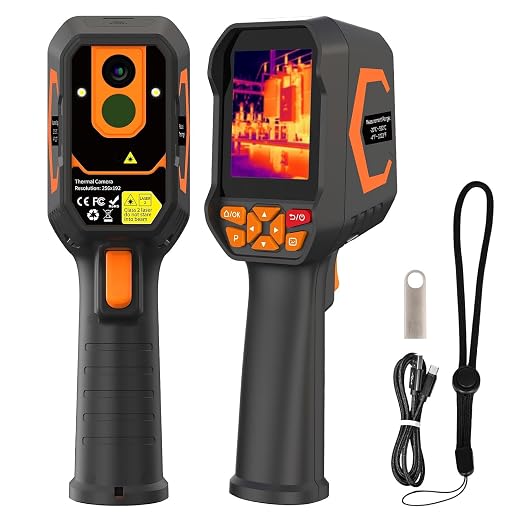 Thermal Imaging Camera 256 x 192 IR Resolution,512 x 384 Super Resolution Therma Camera,8 GB Storage & Video Recording, 1080P Visual Light Camera Handheld Infrared Thermal Imager with PC Analysis