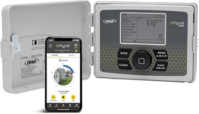 Orbit B-hyve Smart Indoor/Outdoor Sprinkler Controller - 6-Zone - App Controlled Smart Controller with Custom Irrigation Schedules - Weatherproof Multi-Zone Sprinkler System - 57946