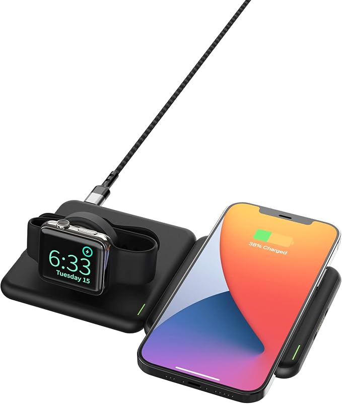 RapidX Modula5 Modular Wireless Charging System - 1 Phone Pod + 1 Watch Pod + 30W Adapter, Black (Model: RX-MP03PWA)