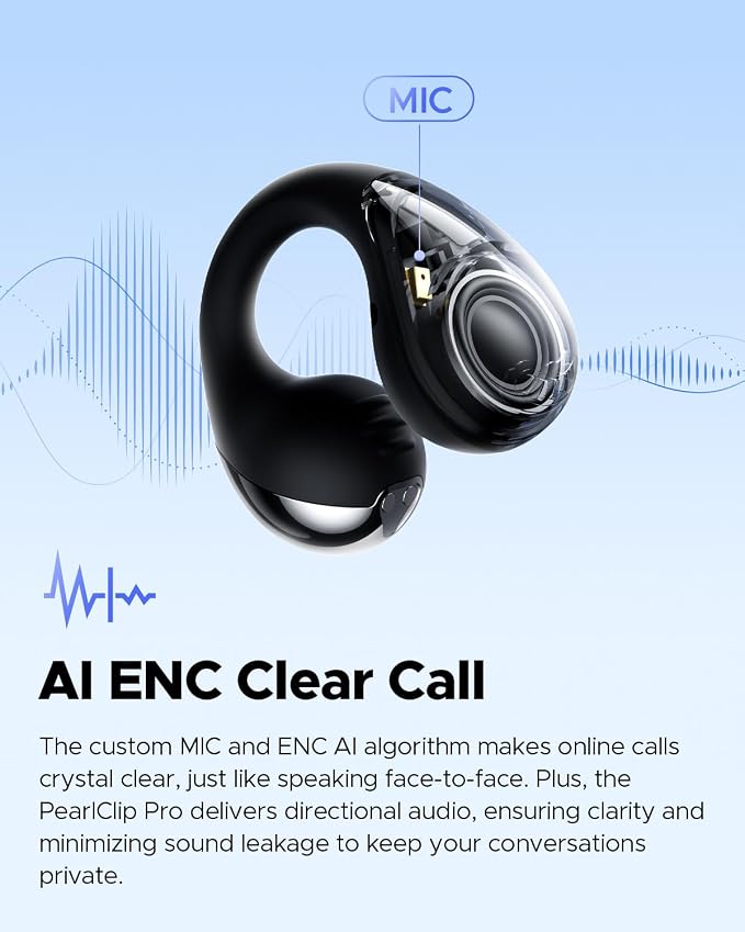 SoundPEATS PearlClip Pro Ear Ultra Open Ear Earbuds Wireless Headphones Bluetooth 6.0 Earphones Clip On Ear Buds with Mic, IPX5 Waterproof, 24 Hrs Play for Running Cycling Fitness