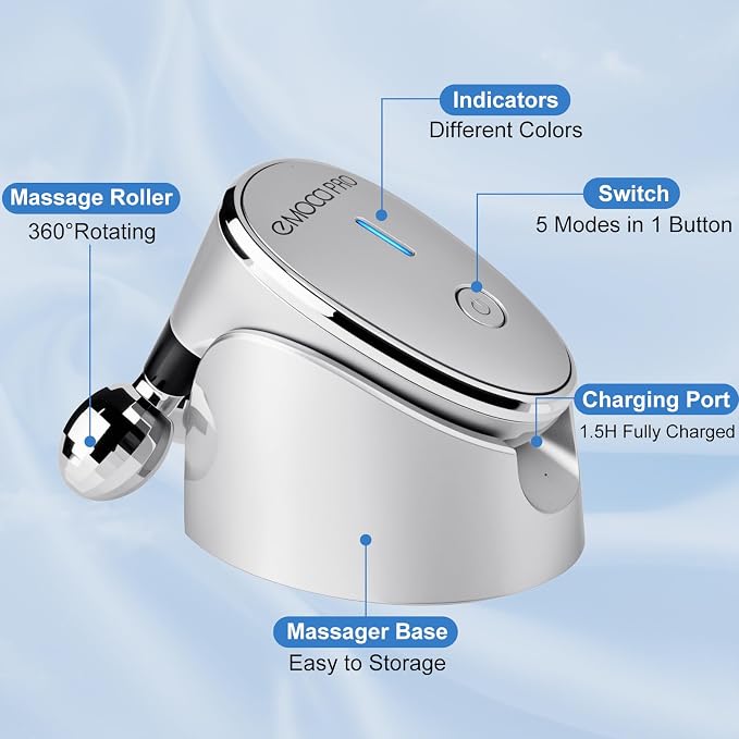 Electric Facial Massager Face Massage Tool, 5-in-1 Portable Vibrating Neck and Face Massager with Dual Rollers, Gentle Skincare Device for Women Girls Daily Use