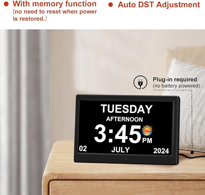 2026 Digital Clock Plug-in (No Battery), Power Outage Memory,DST Display Time, Date, Month, and Year Large-Font Clock for the Elderly