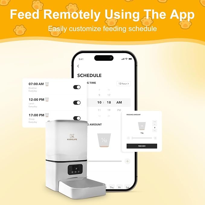 Automatic Cat Feeder with Camera Remote Control via WiFi Mobile APP, Video Viewing and Adjustment, 6L Food Bucket, 15-Second Audio Call for Pets to eat, Low Food Sensor Sound Alarm