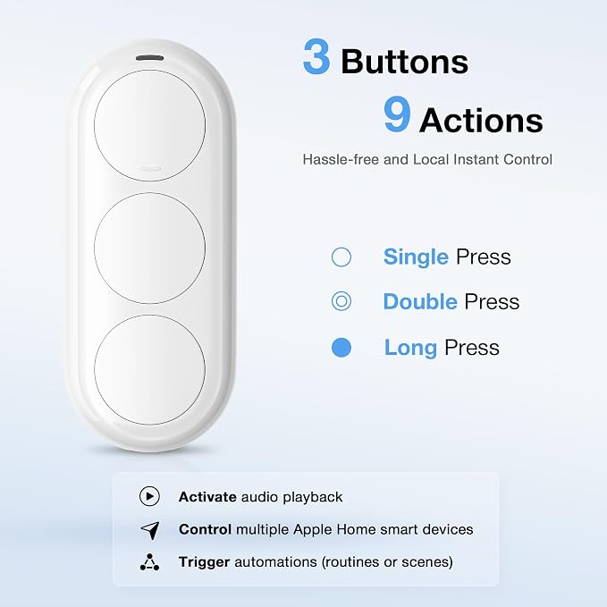 Airversa Smart HomeKit Button Controller, 3-Button Smart Switch, Works with Apple Home over Thread (Home Hub Needed), HomeKit Trigger, Apple Home Ecosystem Exclusive QliQ AC1 White-2 Packs