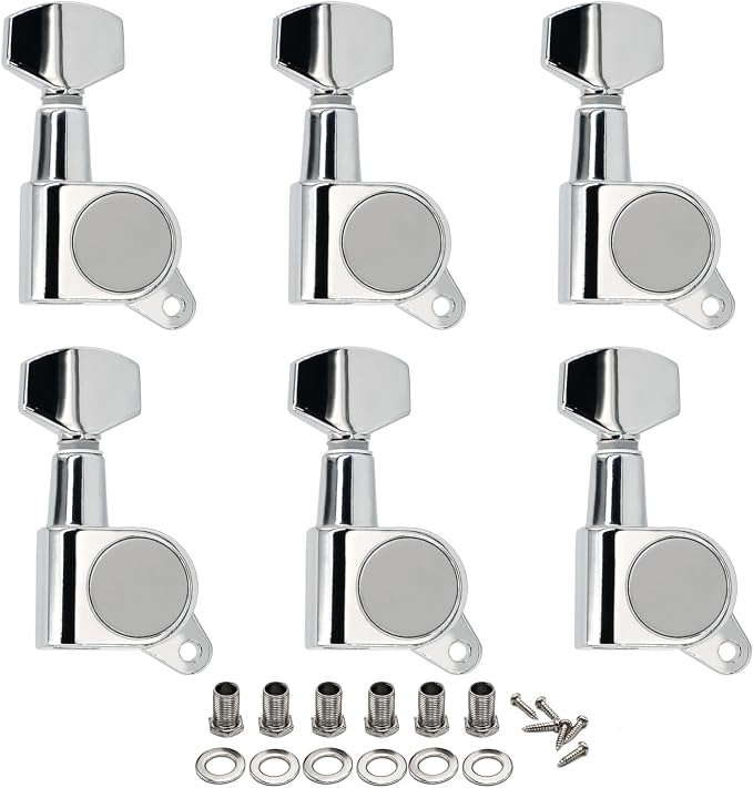 FXJXB 18:1 Guitar Tuning Pegs 6 in Line(6 Right) Standard Guitar Tuners Tuning Keys Replacement for Acoustic or Electric Guitars- Chrome(6R)