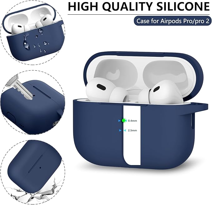 Ljusmicker for AirPods Pro Case Cover with Cleaner Kit,Soft Silicone Protective Case for Apple AirPods Pro 2nd/1st Generation for Women Men,AirPod Pro 2 Case Accessories with Keychain-Midnight Blue