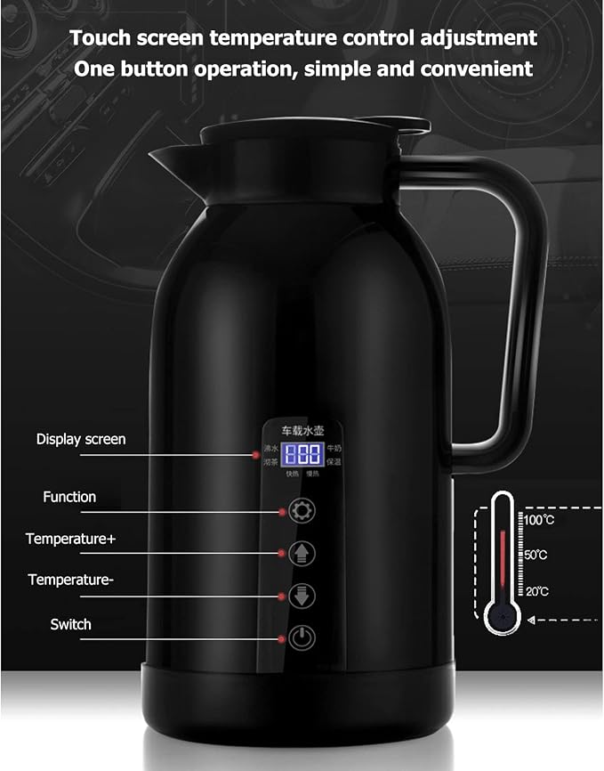12-24V 1300ML Car Electric Kettle, Portable Hot Water Bottle Stainless Steel Cigarette Lighter for Travel for Coffee Tea