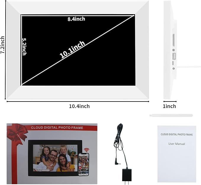 Frameo 10.1" Digital Picture Frame White, Smart WiFi Digital Photo Frame with IPS Touch Screen, 1280x800 HD Display, 32GB Auto-Rotate Wall Mountable, SD/USB Slot, Instant Sharing via Frameo App