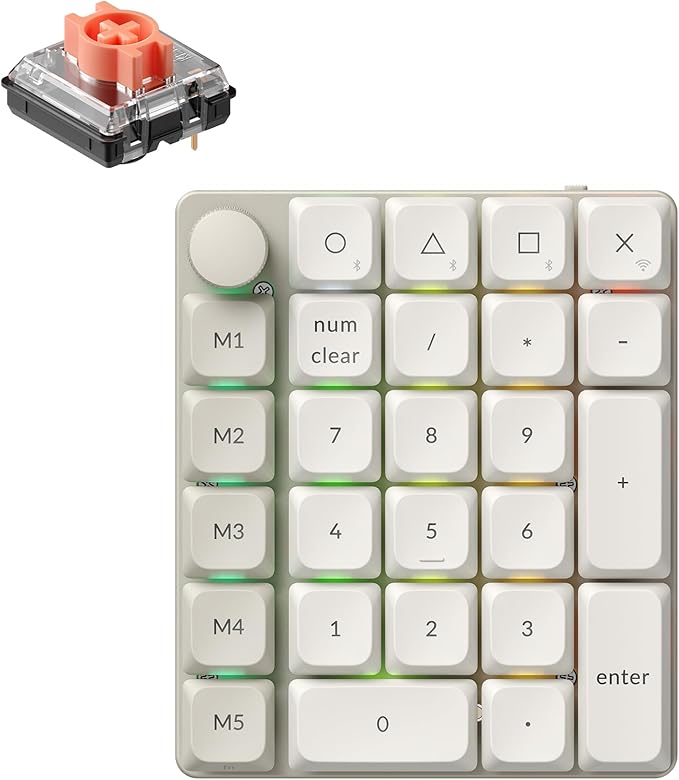 Keychron K0 Max QMK Wireless Custom Number Low-Profile RGB Backlit (Hot-Swappable) Silent Red Switch Keypad, 2.4 GHz & Bluetooth 5.3 Connection, 1000Hz Polling Rate - Retro Version