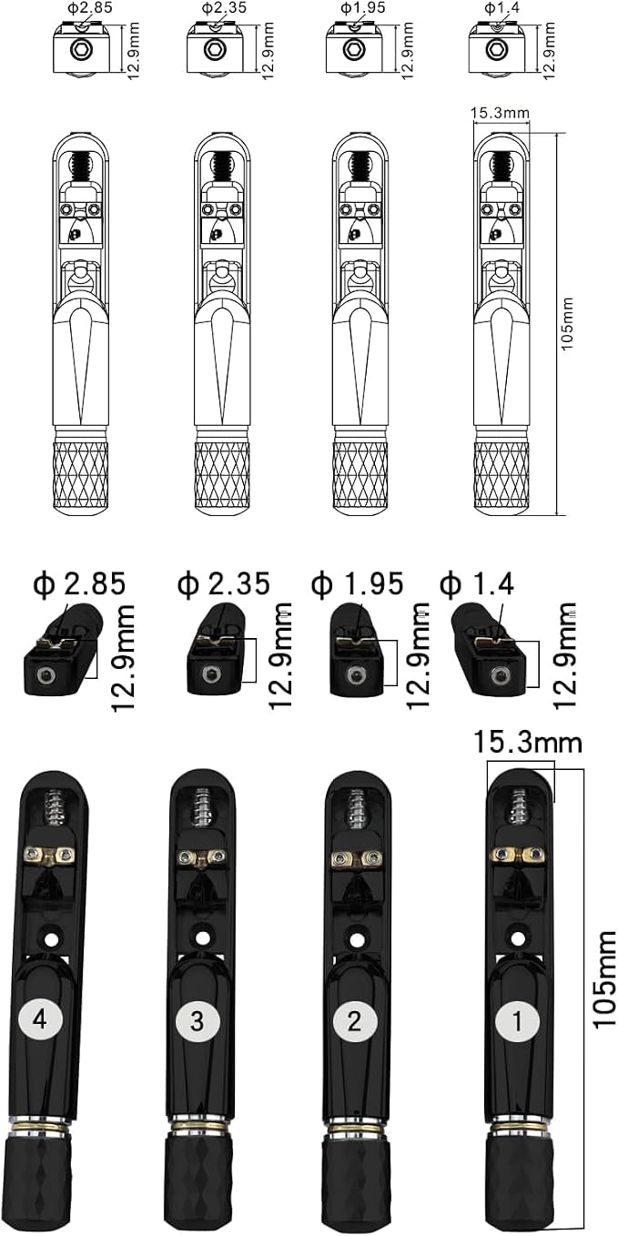 Pack of 4 Individual Single Tubular Fixed Bridge 4 String Electric Bass Bridge for Headless 4-string Bass Replacement Parts （Conductive Black）
