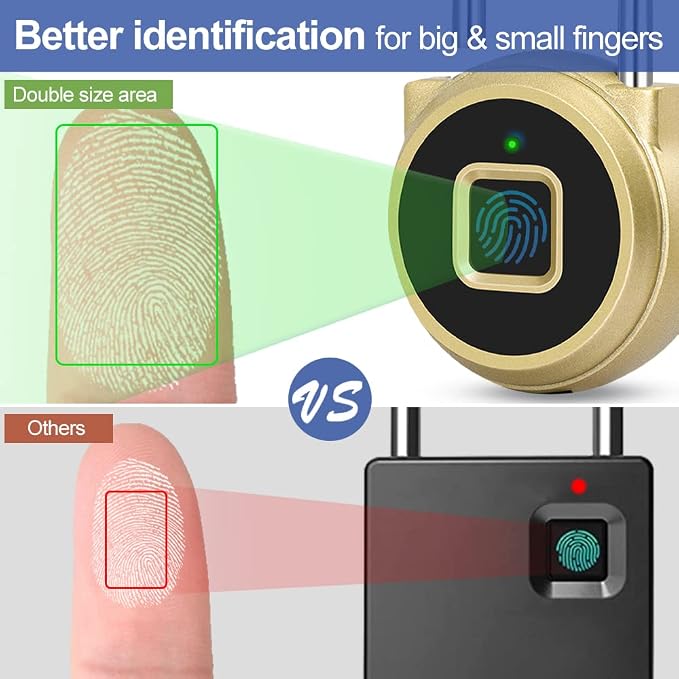 Gym Locker Padlock eLinkSmart Fingerprint Padlock with 1000+ App User - Outdoor Waterproof Security Smart Lock for Gym Locker Backpack Gun Case Field Box Gold Support iOS Watch