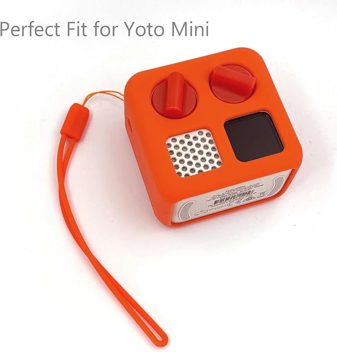 Silicone Cover and Travel Case Compatible with Yoto Mini with Headphones, Hard Carrying Case with Shoulder Strap and Adventure Jacket Accessories Set for Yoto Mini, Orange