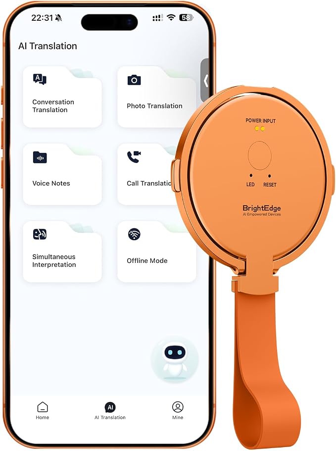 AI Translator Device 146 Languages, Real-Time Voice Translator with Magnetic Stand, Offline Translation, Photo & Text Translator, Portable Language Translator for Travel