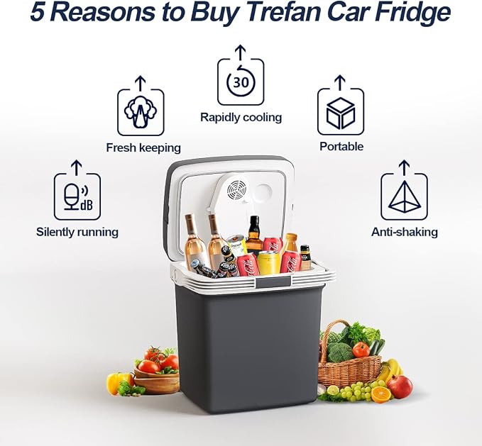 TREFAN Electric Cooler & Warmer28QT/26L, Portable Car Fridge (48℉~139℉), Car Cooler Plug in, Electric Car Coolers for Vehicles AC/DC,12V Refrigerator for Car, Travel, Camping,Truck