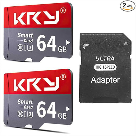2Pack TF Card 64GB Memory Card with Adapter, High Speed TF Card 64GB, Class 10, U3, for Android Phones Tablets Camera Smartphone