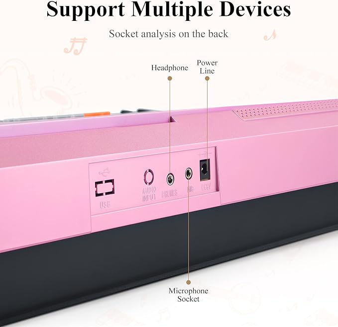 Eastar Electronic Keyboard Piano Kit 61 Key for Beginner, Children Digital E Piano with Stand, Bench, Music Stand and Microphone, Pink, Musical Instrument Birthday Gifts for Kids Girls Daughter