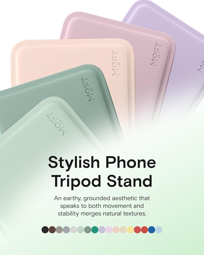 MOFT Phone Stand, Magnetic Phone Tripod Stand Stain-Resistant MOVAS Leather & Angle Adjustment & Strong Magnets Tripod for iPhone 17/16/15/14/13/12 (Included Metal Ring)-Peony