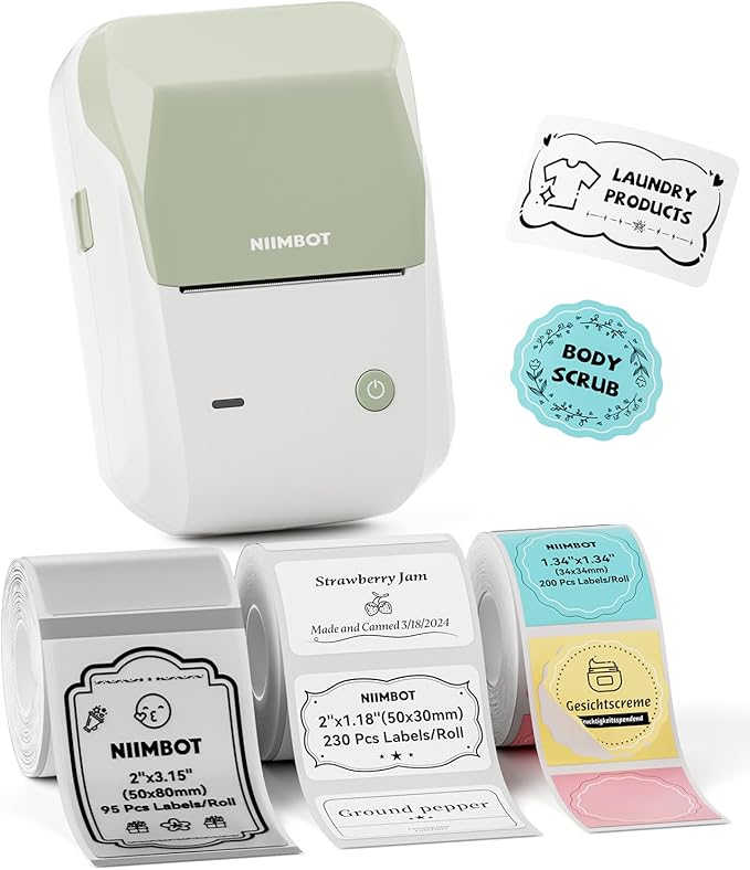 NIIMBOT B1 Label Maker Machine, Thermal Label Printer Easy to Use for Office, Home, Business, Came with 3 Roll Labels(Green)