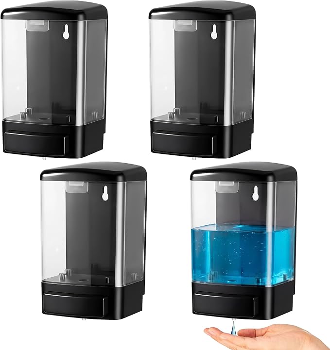 Hushee 4 Pcs Plastic Wall Mounted Soap Dispenser Commercial Manual Soap Containers Wall Dispenser for Kitchen Shower Hotel Liquid Shampoo Gel Chamber(33.8 oz 1000 ml,Clear)