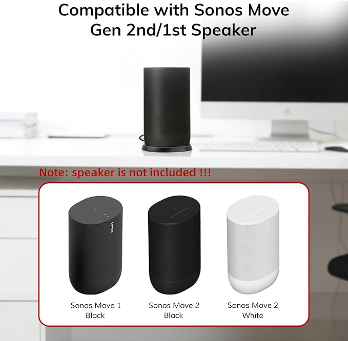 Charger Base for Sonos Move Speaker (Gen 1 & Gen 2), Replacement Charging Adapter Compatible with Sonos Move 1/2