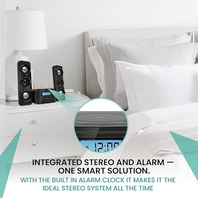 Philco Stereo Shelf Systems Compact CD Shelf System with Digital FM Stereo Radio, Bluetooth Wireless Technology, and Remote Control | LCD Display | MP3 & AUX Port Compatible | USB Playback (Black)