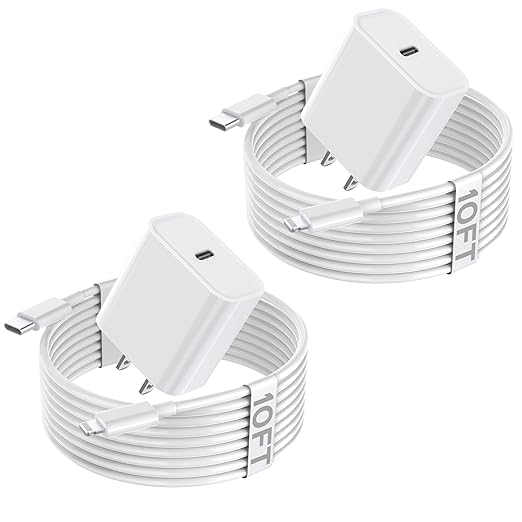 Fast iPhone Charger,i Phone 14 Charger Fast Charging Power Delivery USB C Charger Block Travel Plug with 10Feet Extra Long USB C to Lightning Cable Cord Charging for iPhone14/14 Pro/13/12/11/X/XR,iPad