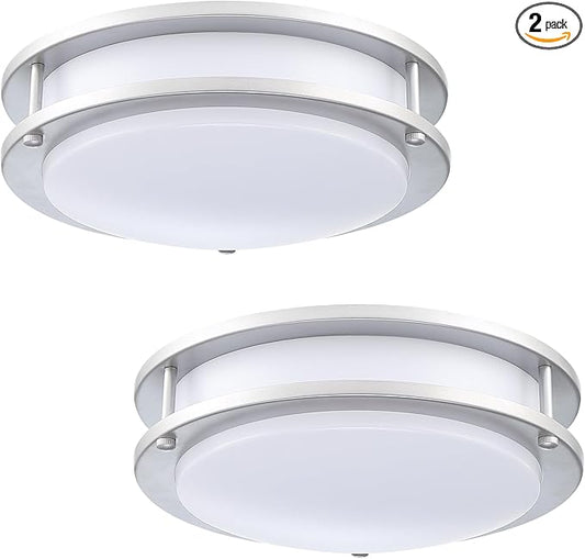 11 Inch LED Ceiling Light Fixture, 2700K/3000K/3500K/4000K/5000K Adjustable, Dimmable Flush Mount Modern Lighting for Bedroom Living & Laundry Room Kitchen Hallway Bathroom, Brushed Nickel, 2 Pack