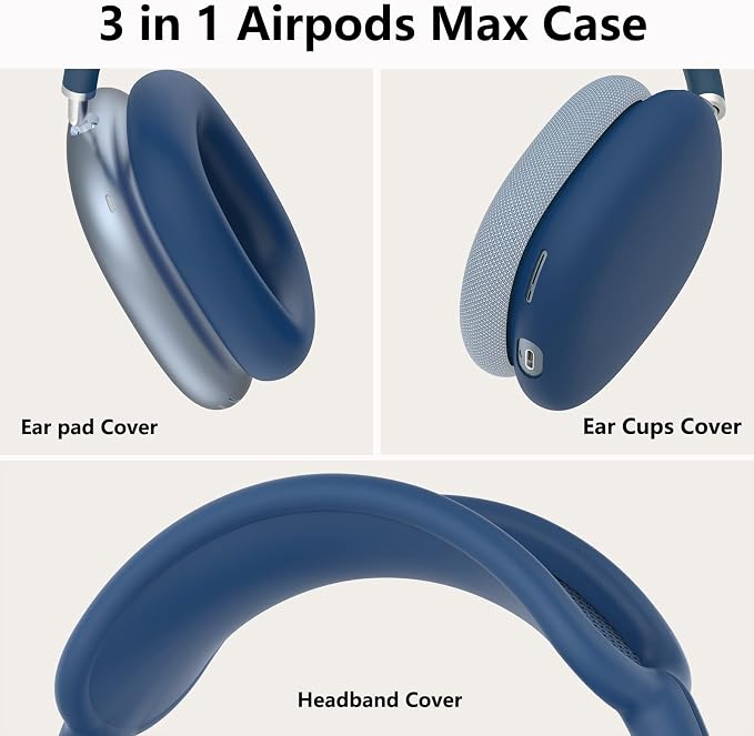 Silicone Case Cover for AirPods Max Headphones, Ear Pad Case Cover/Ear Cups Cover/Headband Cover for AirPods Max 2/1 (2026/2024/2020)(USB-C/Lightning),Silicone Accessories for Apple AirPod Max 2, Blue