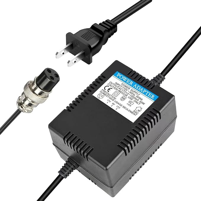 AC17VX2 1500mA Power Adapter for Yamaha with 3-Pin Connector Plug | Compatible with Yamaha F4/F7/6FX/MG82X/MG10U/MG10xuf/MG16/MX1804X and Other 10-Channel Above Mixing Console，Pedalboard Power