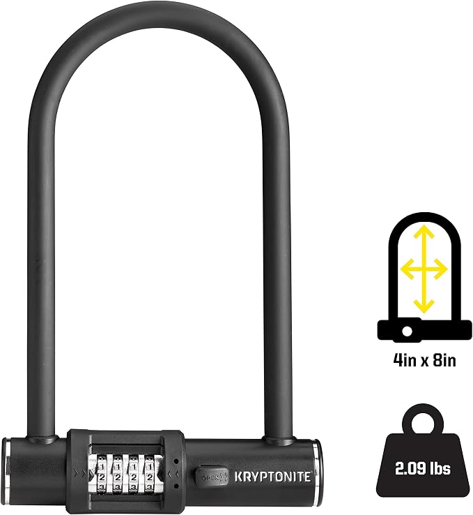 Kryptonite Combo Bike U-Lock Standard, Anti-Theft Security Bicycle Lock, 12mm Steel Shackle & BV Bicycle Light Set Super Bright 5 LED Headlight, 3 LED Taillight, Quick-Release