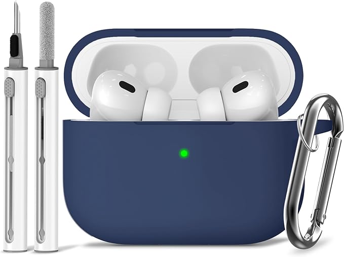 Ljusmicker for AirPods Pro Case Cover with Cleaner Kit,Soft Silicone Protective Case for Apple AirPods Pro 2nd/1st Generation for Women Men,AirPod Pro 2 Case Accessories with Keychain-Midnight Blue