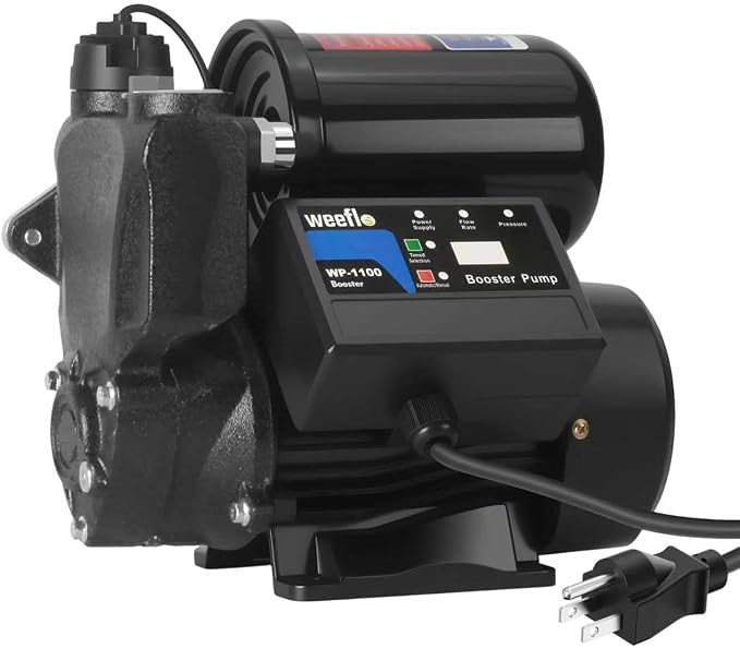 1.5HP Automatic Booster Pump, 1600 GPH Water Pump, 100ft Max Head, Mechanical Pressure Switch, Self-Priming Utility Pump for Shower, Irrigation, Basement, Garden, Pool (1.5HP/100FT)