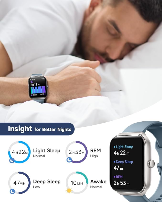 TOOBUR Smart Watch for Men Women Alexa Built-in, 1.95" Fitness Tracker with Answer/Make Calls, IP68 Waterproof/Heart Rate/Sleep Tracker/100 Sports, Fitness Watch Compatible iOS Android