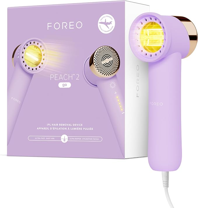 FOREO Peach 2 go IPL Hair Removal Device - Travel-Friendly Permanent Removal - Laser Treatment for Body & Face - Painless & Skin Cooling - Silicone Shield - Customizable - Lavander