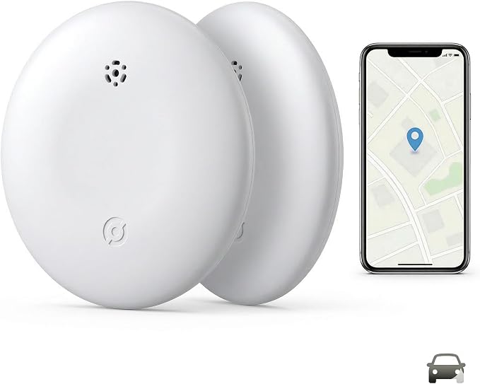 2-Pack Bluetooth Item Finder | Keys Luggage Wallet Locator for iOS & Android | No GPS, Shows Last Known Location | No Monthly Fee | IP67 Waterproof | 1-Year Battery (White)