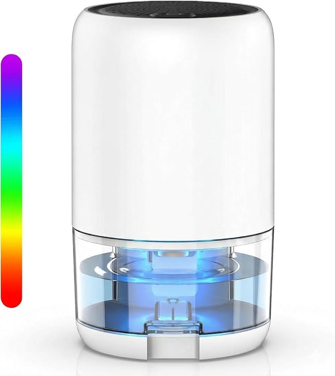 Dehumidifier for Bedroom Closet and RV Camper, Portable Quiet Small Space Dehumidifiers 35oz Water Tank Moisture Absorber for Home Bathroom Up to 250 Sq Ft, 7-Color Night Light & Auto Shut-Off