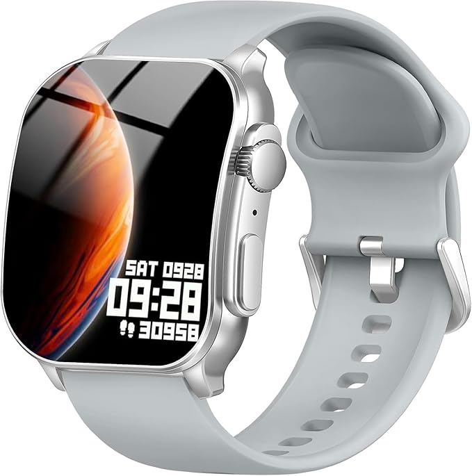 Smart Watch, 2.01" AMOLED Curved HD Full Touch Screen, Compatible with iOS & Android for Daily Workout Business Gift, Fitness Tracker with 24/7 Heart Rate/Sleep Monitor, IP68 Waterproof Watch Gray