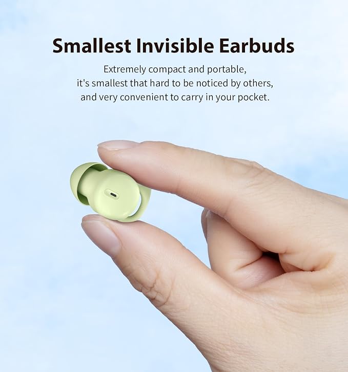 Sleep Headphones, Invisible Sleep Earbuds for Side Sleepers, Mini Noise Blocking Sleep Earphones, Bluetooth 5.3 Tiny Hidden Earbuds for Work,Sleeping (Green)