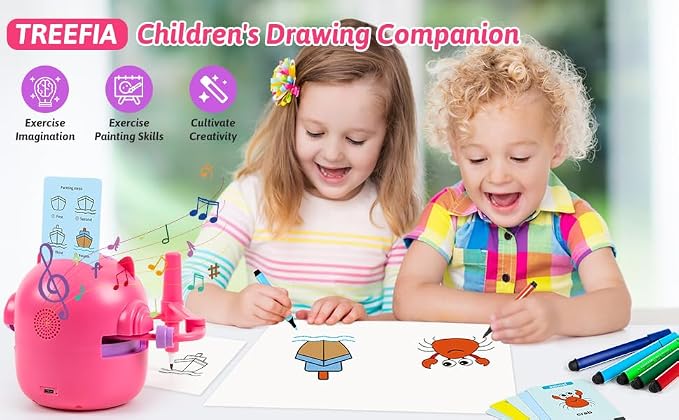 TREEFIA Drawing Robot for Kids, Drawing Robot for Kids 6 7 8 9 10 11 12 Year Old, Doodle Bot Toy with 100 Drawing Cards & 16 Color Pens for Girls and Boys